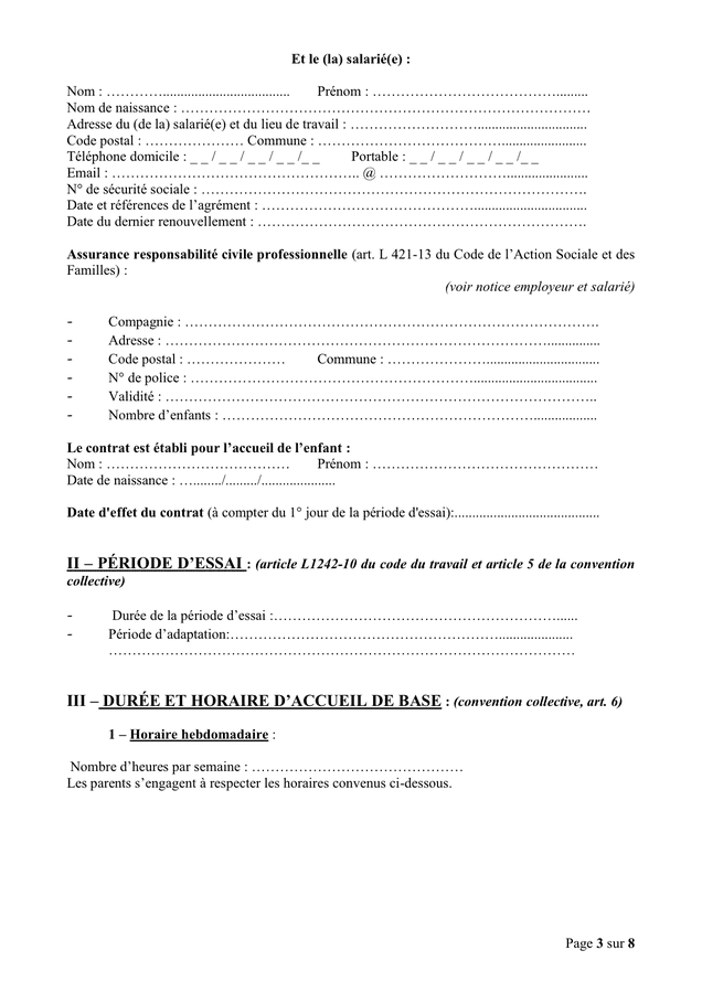 Contrat de travail d'un assistant maternel  DOC, PDF  page 3 sur 8