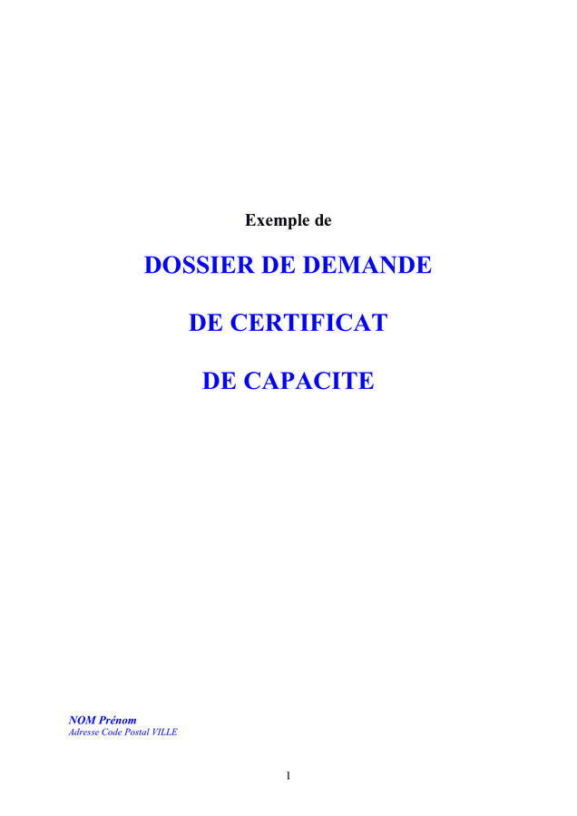 Exemple De Dossier De Demande De Certificat De Capacite DOC PDF