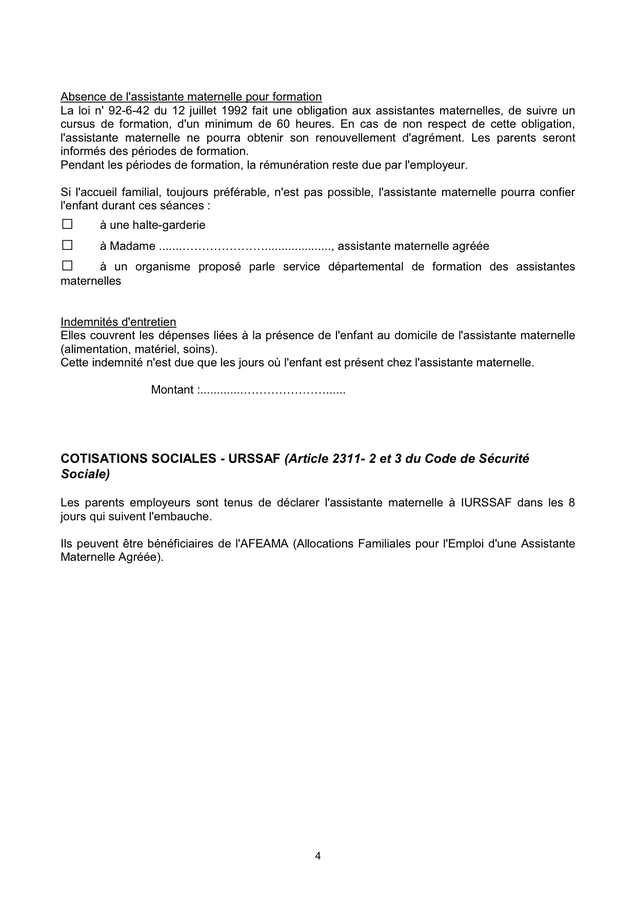 Contrat d'assistante maternelle  DOC, PDF  page 4 sur 8