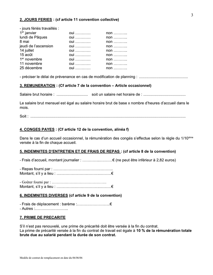 Modèle de contrat de travail à durée indéterminée DOC PDF page 3 sur 5