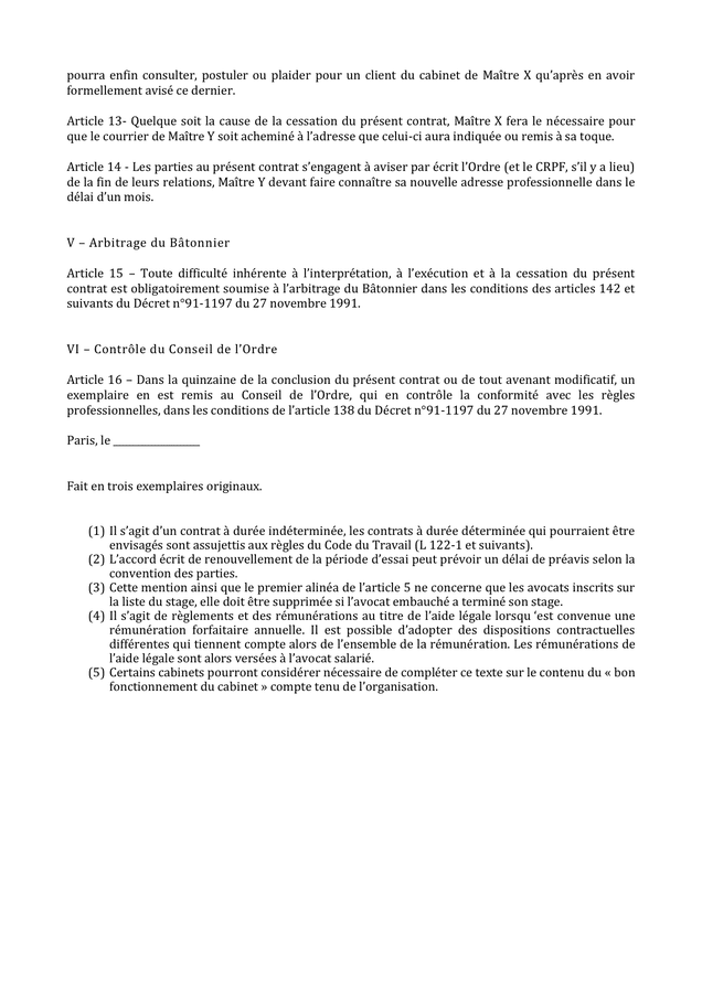 Modèle De Contrat De Travail à Durée Indeterminée D’un Avocat Salarié ...