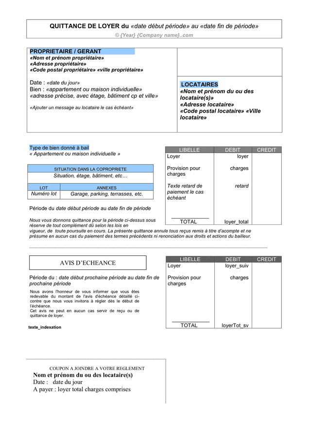 Modelé de quittance de loyer DOC PDF page sur