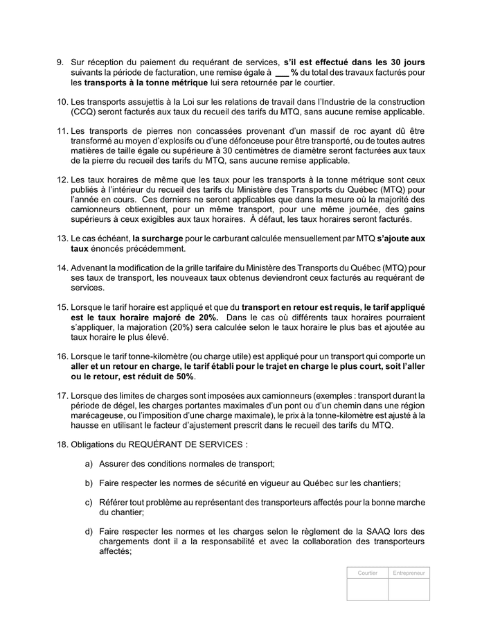 Recueil Des Tarifs De Camionnage En Vrac