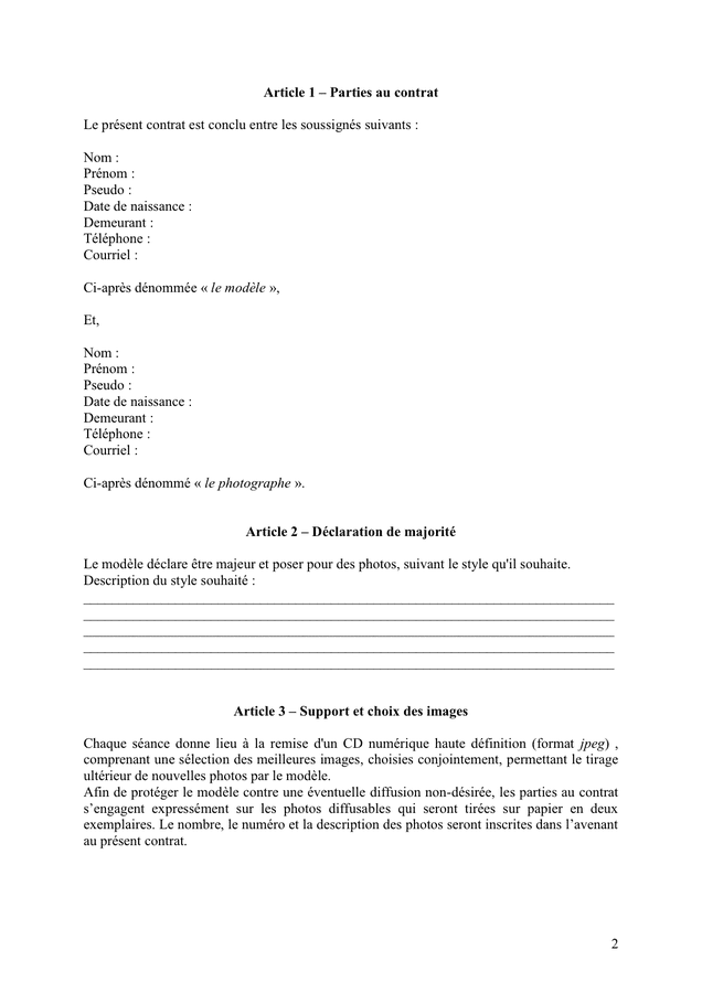 Contrat de service  modèle / photographe  DOC, PDF  page 2 sur 4
