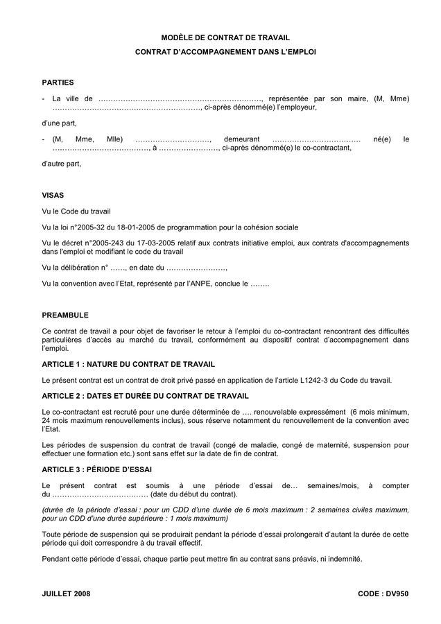 Contrat de travail téléchargement gratuit documents PDF, Word et Excel