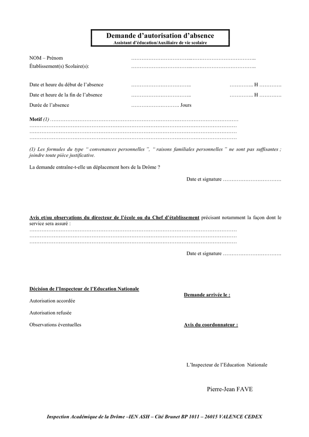 Demande d’autorisation d’absence  DOC, PDF  page 1 sur 1