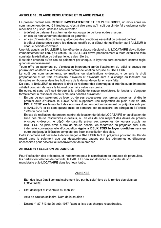 Modelé De Bail D’habitation Meublee - DOC, PDF - Page 6 Sur 7