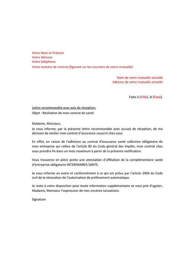 Exemple D Une Lettre De Resiliation Du Contrat Modele vrogue.co