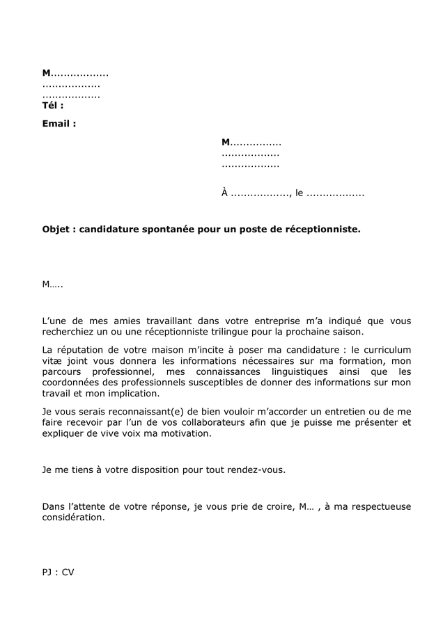 Lettre De Candidature Spontanee Exemple