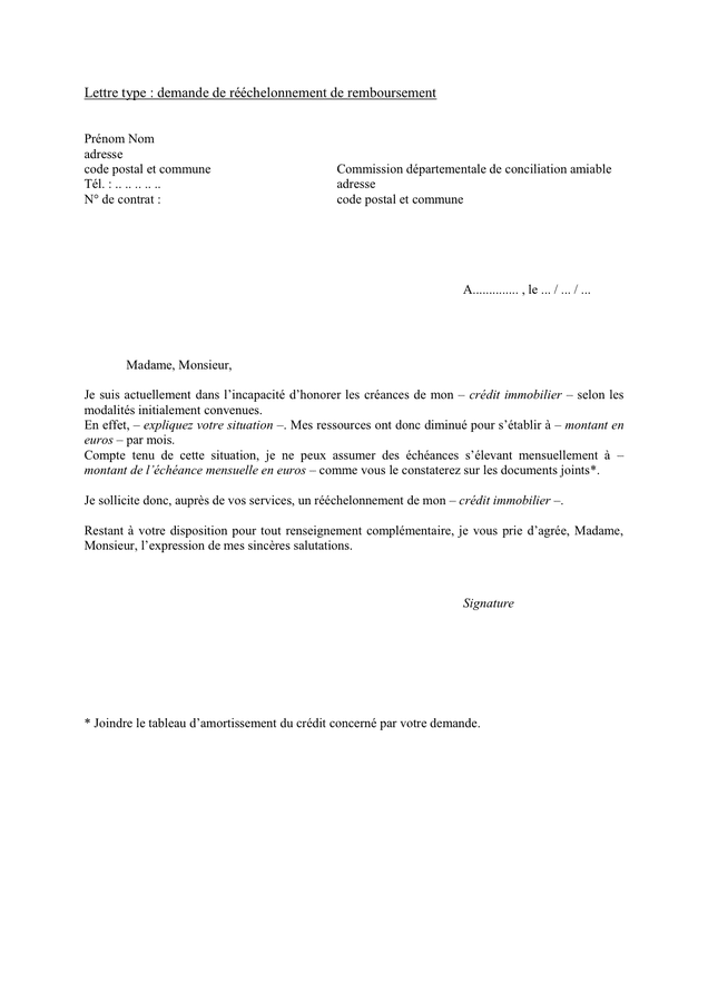 Modelé De Demande De Rééchelonnement De Remboursement Doc Pdf Page