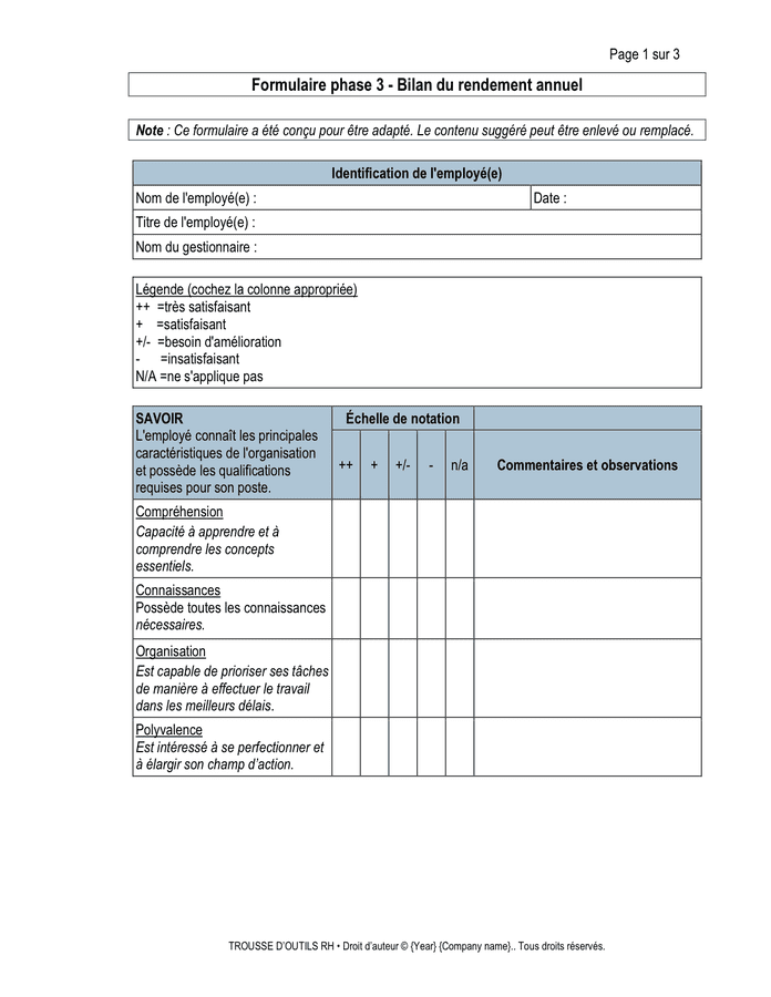 Modelé de bilan du rendement annuel  DOC, PDF  page 1 sur 3