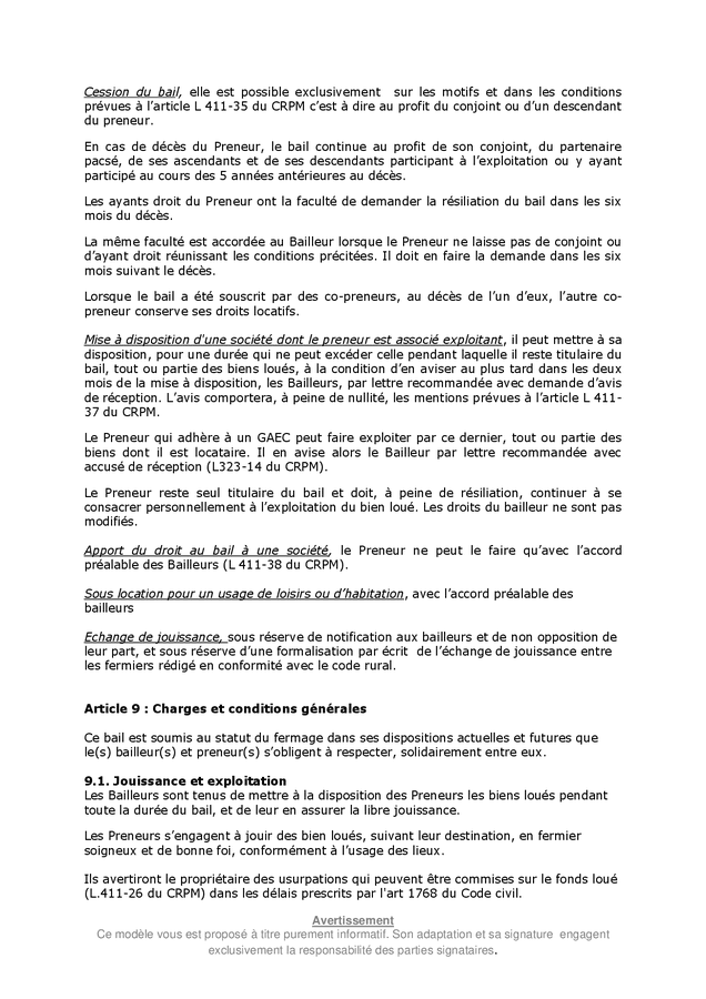 Mod Le De Bail Rural Type Ou Bail Ferme Doc Pdf Page Sur