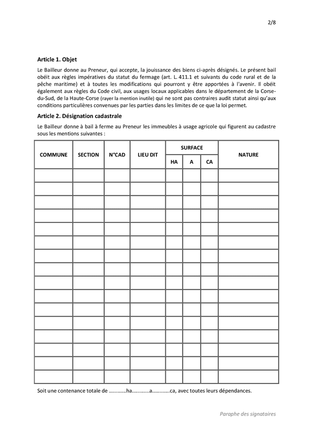 Modèle de bail a ferme DOC PDF page 2 sur 8