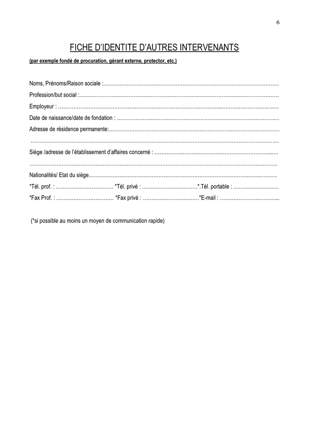 Formulaire d’entrée en relation d’affaires DOC, PDF page 6 sur 6