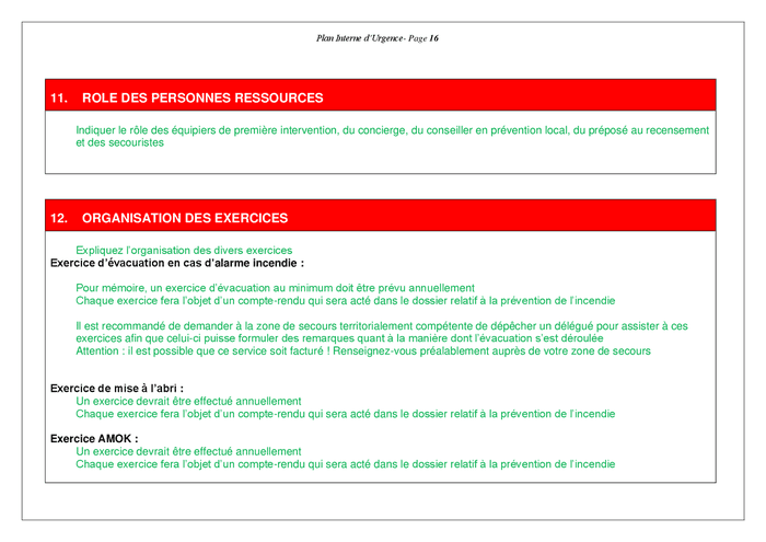 Modele De Plan Interne D Urgence Doc Pdf Page Sur