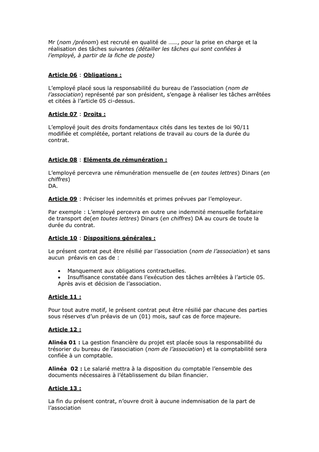 Modèle de contrat chef de projet DOC, PDF page 2 sur 3