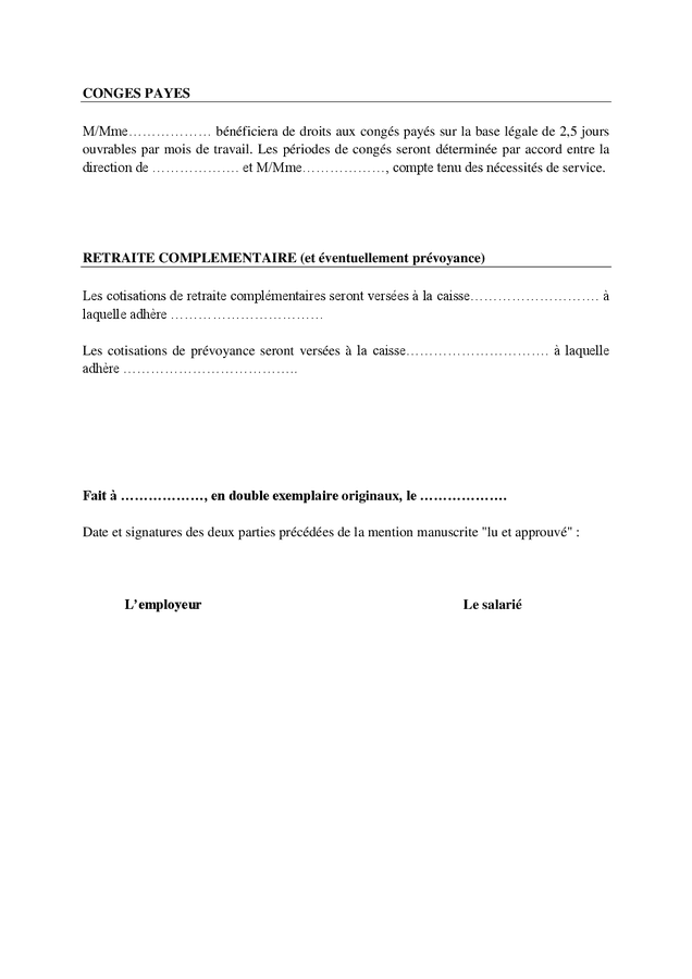 Modele de contrat de travail à durée indéterminée à temps complet DOC