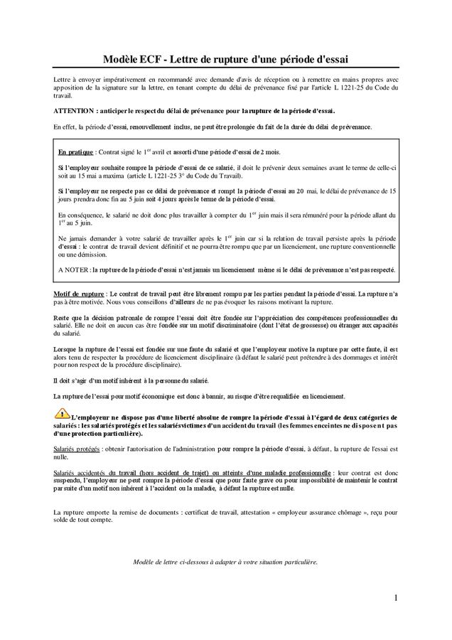 Lettre De Rupture D Une P Riode D Essai Doc Pdf Page Sur