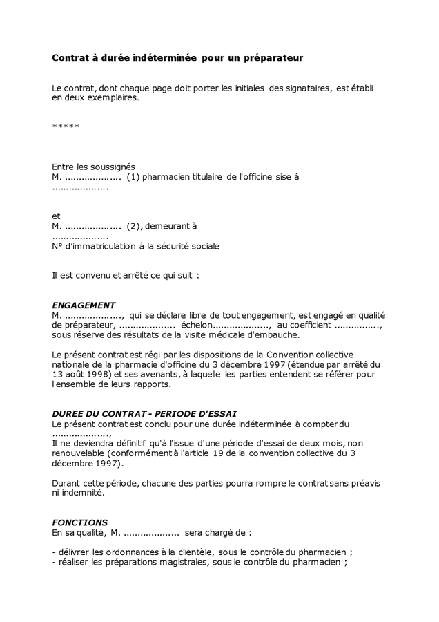 Modelé de contrat de travail CDI téléchargement gratuit documents PDF