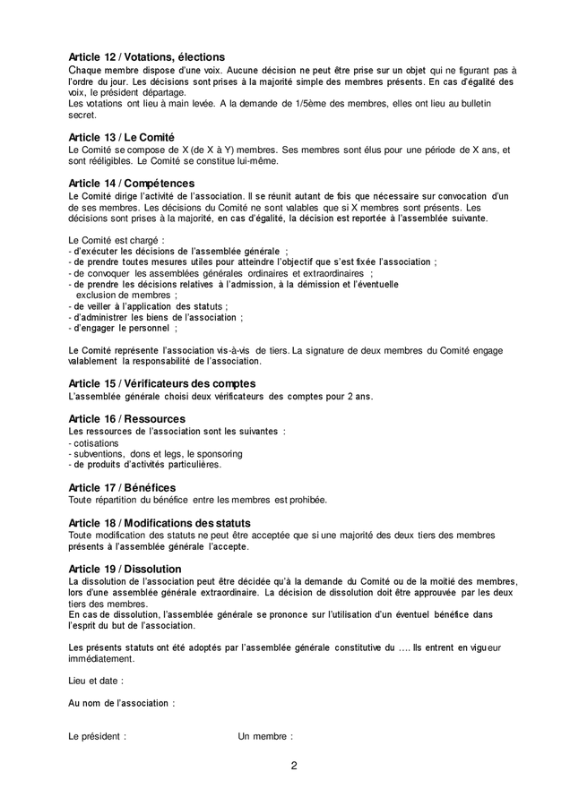 Exemple De Statuts D Association Doc Pdf Page Sur