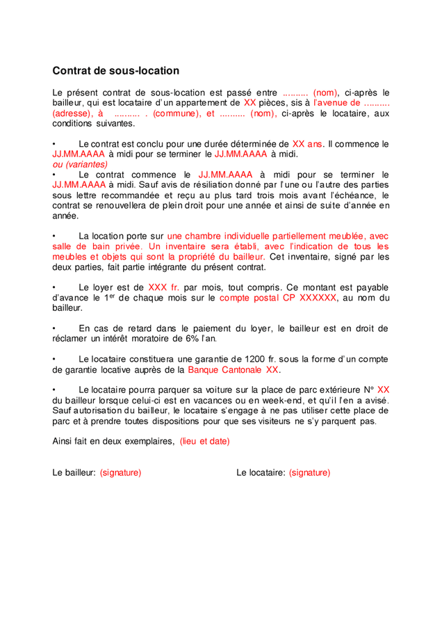 Contrat De Sous Location Doc Pdf Page Sur