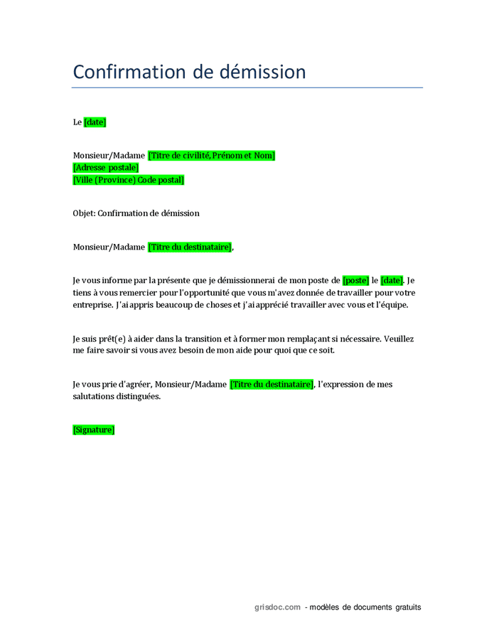 Mod Le Lettre De D Mission Doc Pdf Page Sur 14319 Hot Sex Picture