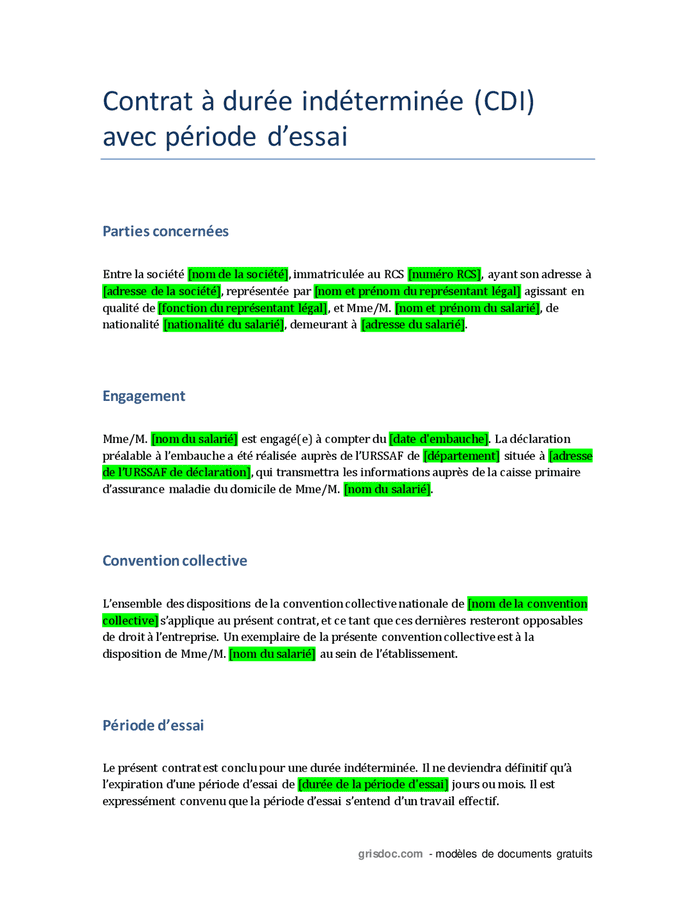 Cdi Avec P Riode D Essai Doc Pdf Page Sur