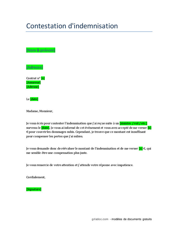 Contestation De L Indemnisation De L Assurance Doc Pdf Page Sur