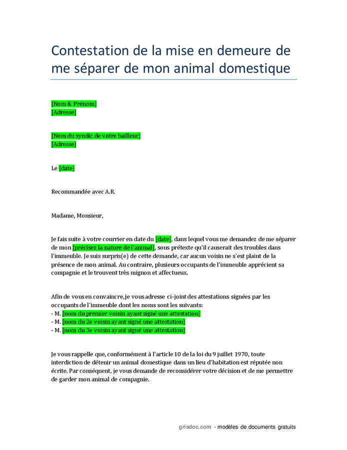 Contester une mise en demeure de séparer d un animal DOC PDF page