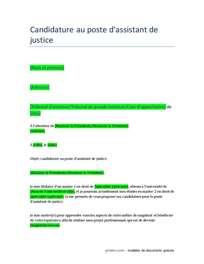 Lettre De Motivation Pour Un Emploi D Assistant De Justice DOC PDF