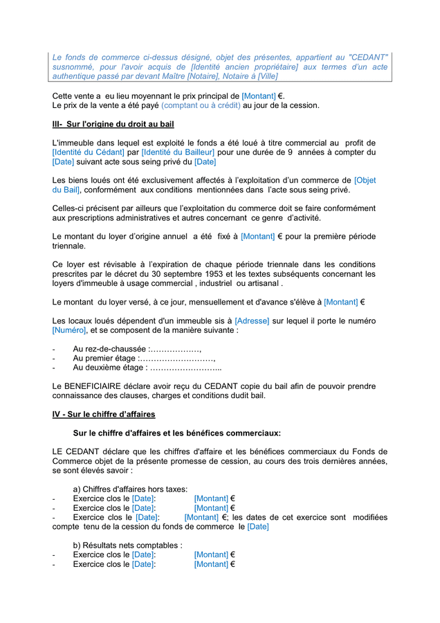 Projet de vente de fonds de commerce  DOC, PDF  page 4 sur 10