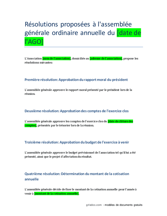 Ordre du jour et résolutions proposées à l AGO annuelle d une