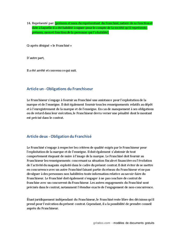 Contrat De Franchise DOC PDF Page 2 Sur 4