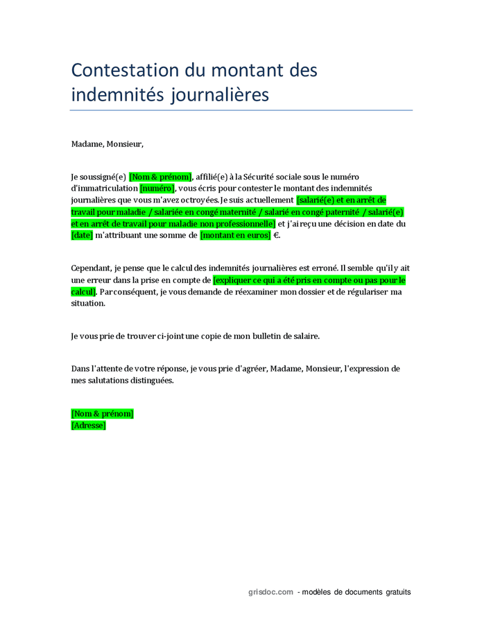 Contestation Du Montant Des Indemnit S Journali Res Aupr S De La Cpam