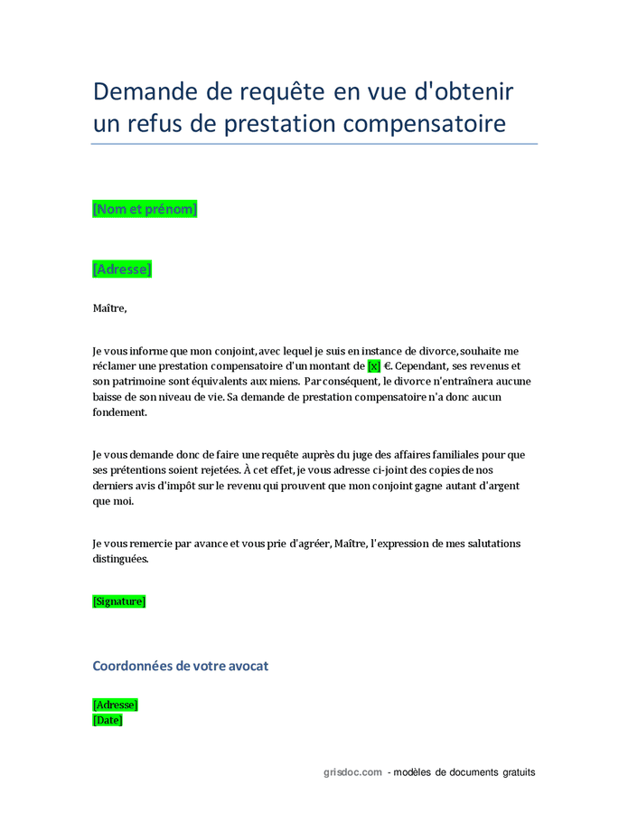 Demande de requête en vue d obtenir un refus de prestation