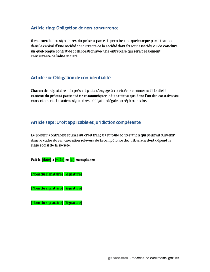 Pacte d associés DOC PDF page 3 sur 3