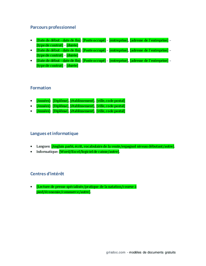 Exemple De CV Pour Un Apprentissage DOC PDF Page 2 Sur 2