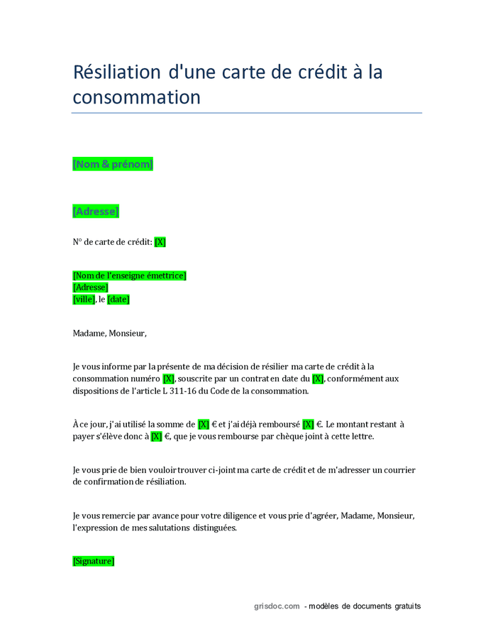 Résiliation d une carte de crédit à la consommation DOC PDF page 1