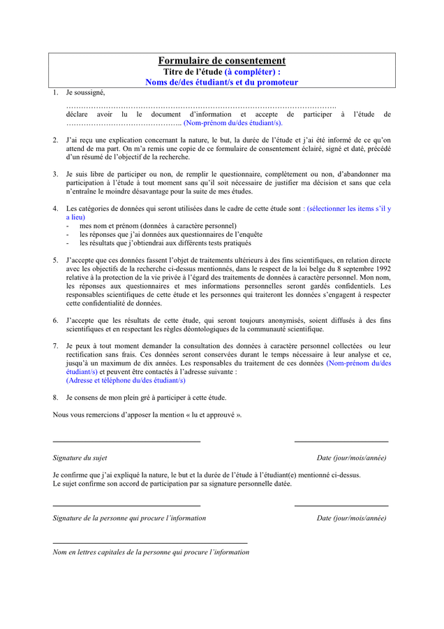 Modelé De Formulaire De Consentement Doc Pdf Page 1 Sur 2 