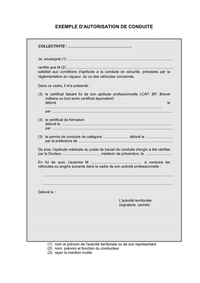 Exemple d'autorisation de conduite DOC, PDF page 1 sur 1