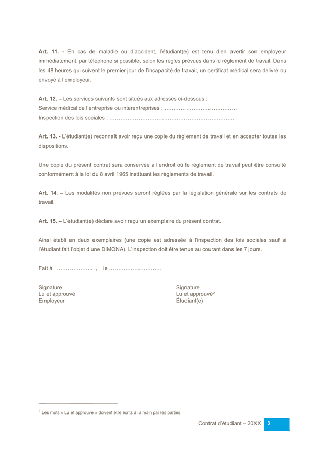 Contrat Doccupation D Tudiant Belgique Doc Pdf Page Sur