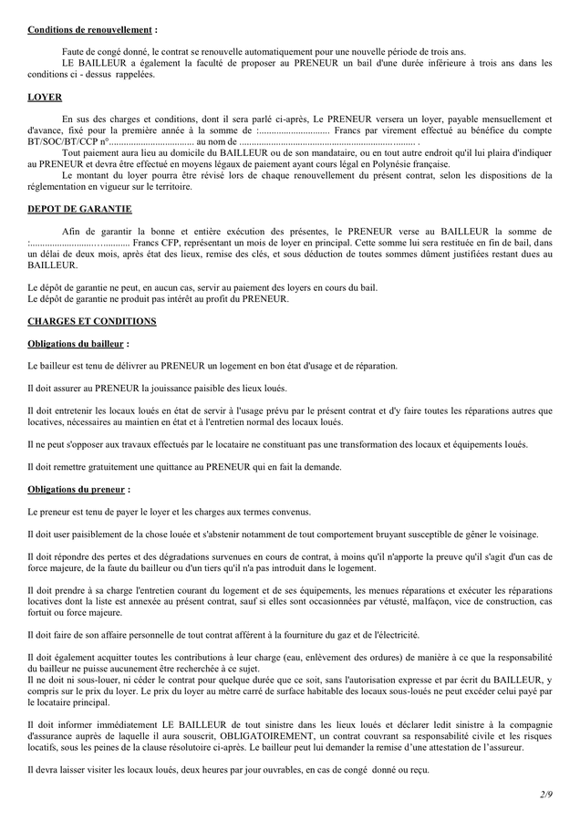 Modelé de contrat de location meublee DOC PDF page 2 sur 9