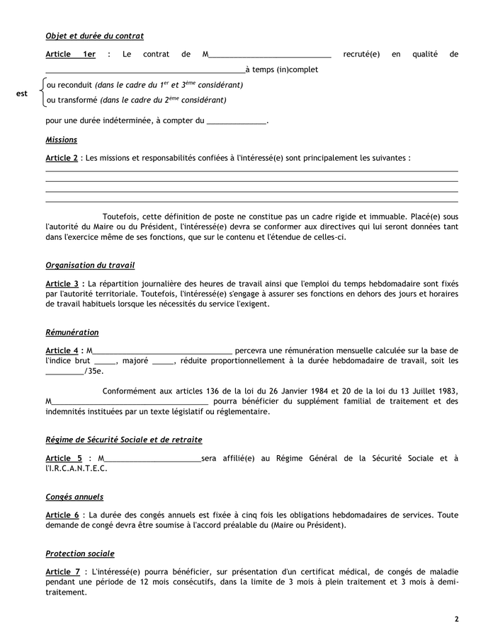 Contrat De Travail A Duree Indeterminee Doc Pdf Page Sur