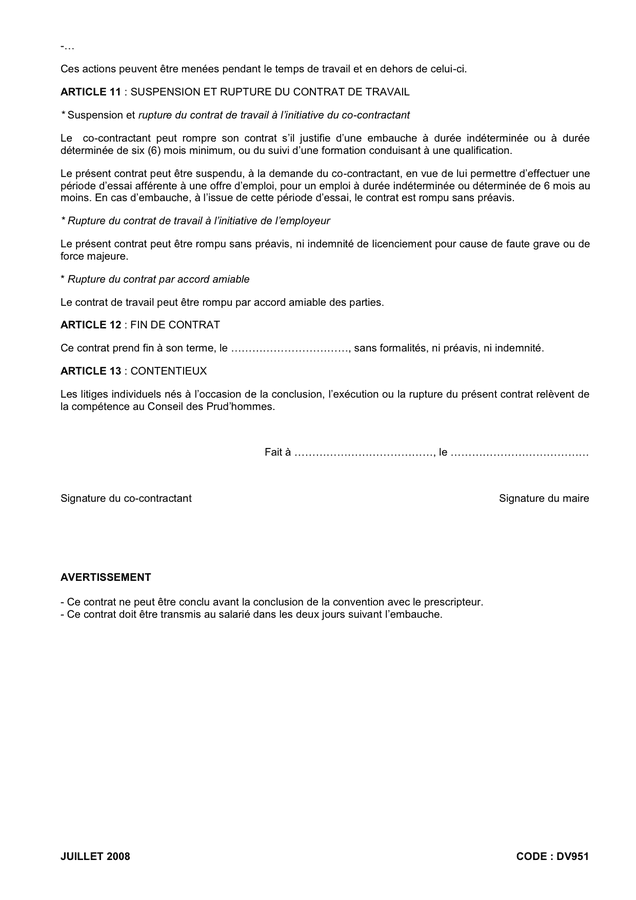 Model De Contrat De Travail France Doc Pdf Page Sur