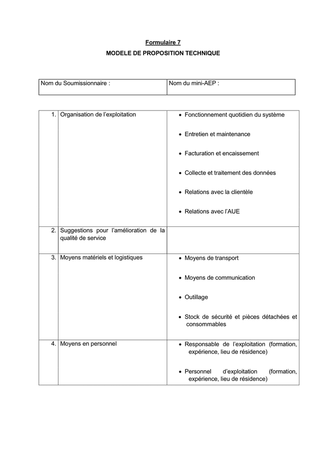 Modele De Lettre De Soumission Offre Tecnique Doc Pdf Page Sur