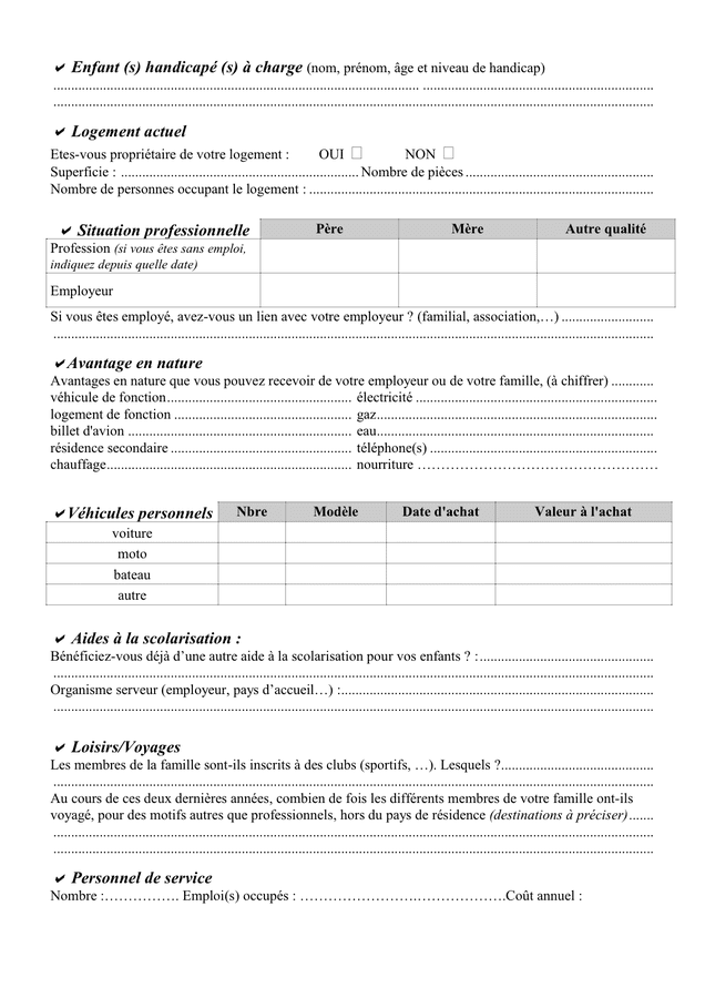 Formulaire de demande de bourses scolaires  DOC, PDF  page 2 sur 4