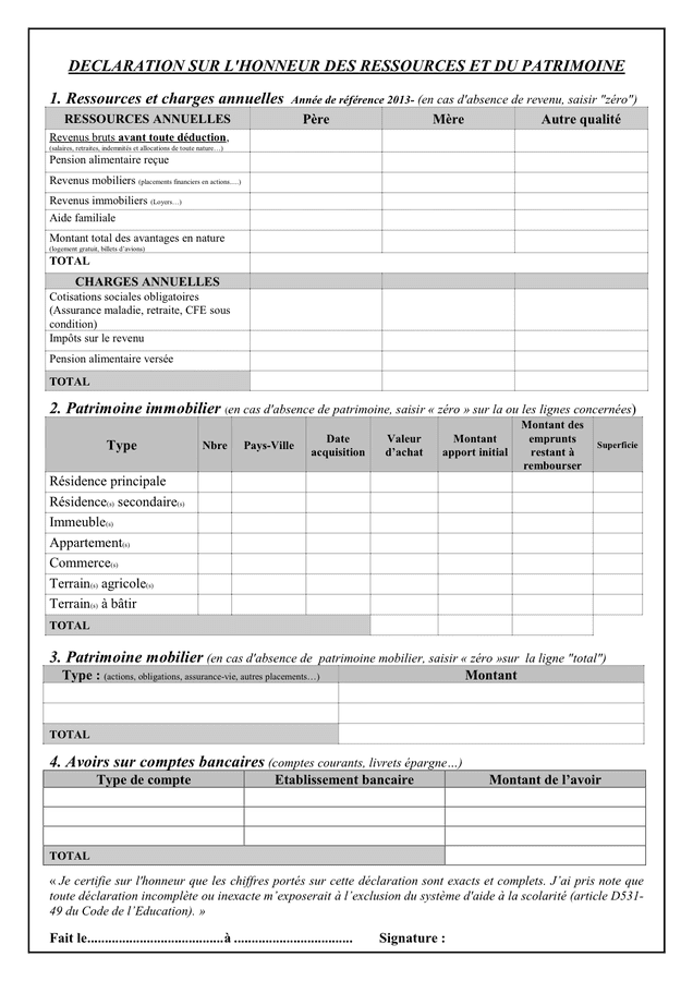 Formulaire de demande de bourses scolaires  DOC, PDF  page 4 sur 4