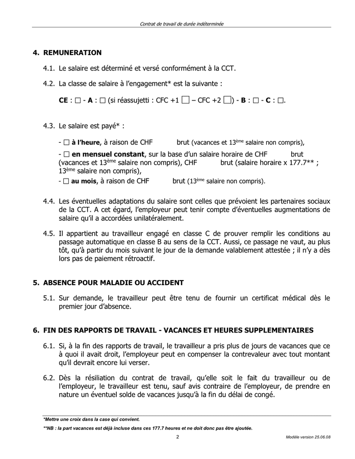 Modelé de contrat de travail de duree indeterminee DOC PDF page 2