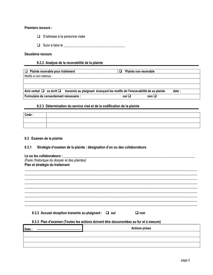 Model D Enregistrement Et Suivi Dune Plainte Doc Pdf Page Sur