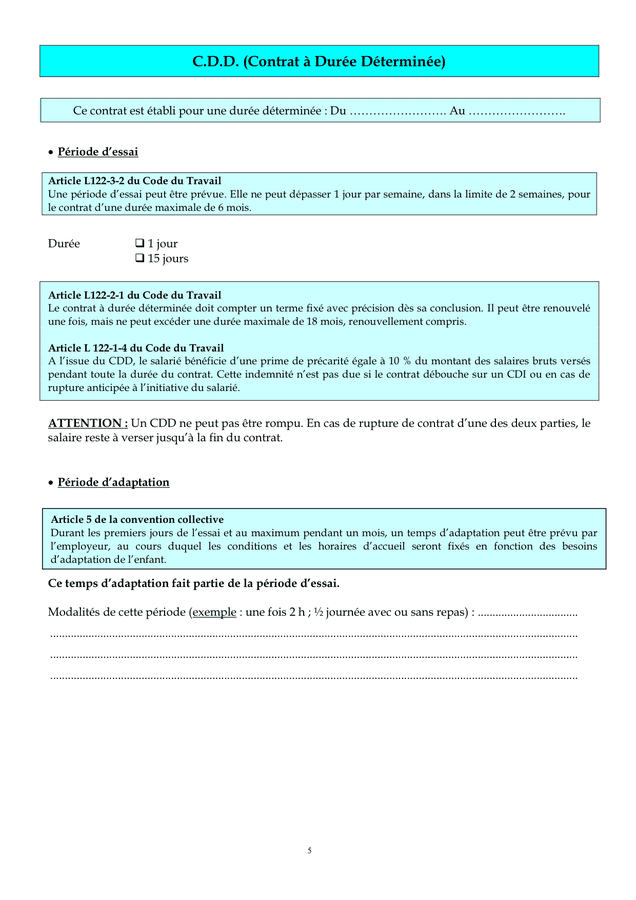 Modelés de contrat de travail DOC, PDF page 5 sur 43